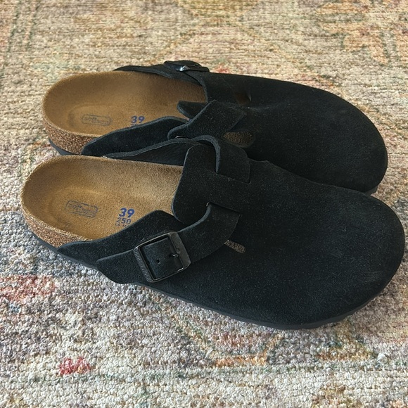 Birkenstock’s Boston Soft Footbed Suede Leather Clogs with Buckle in Black SZ 8 - Picture 2 of 5